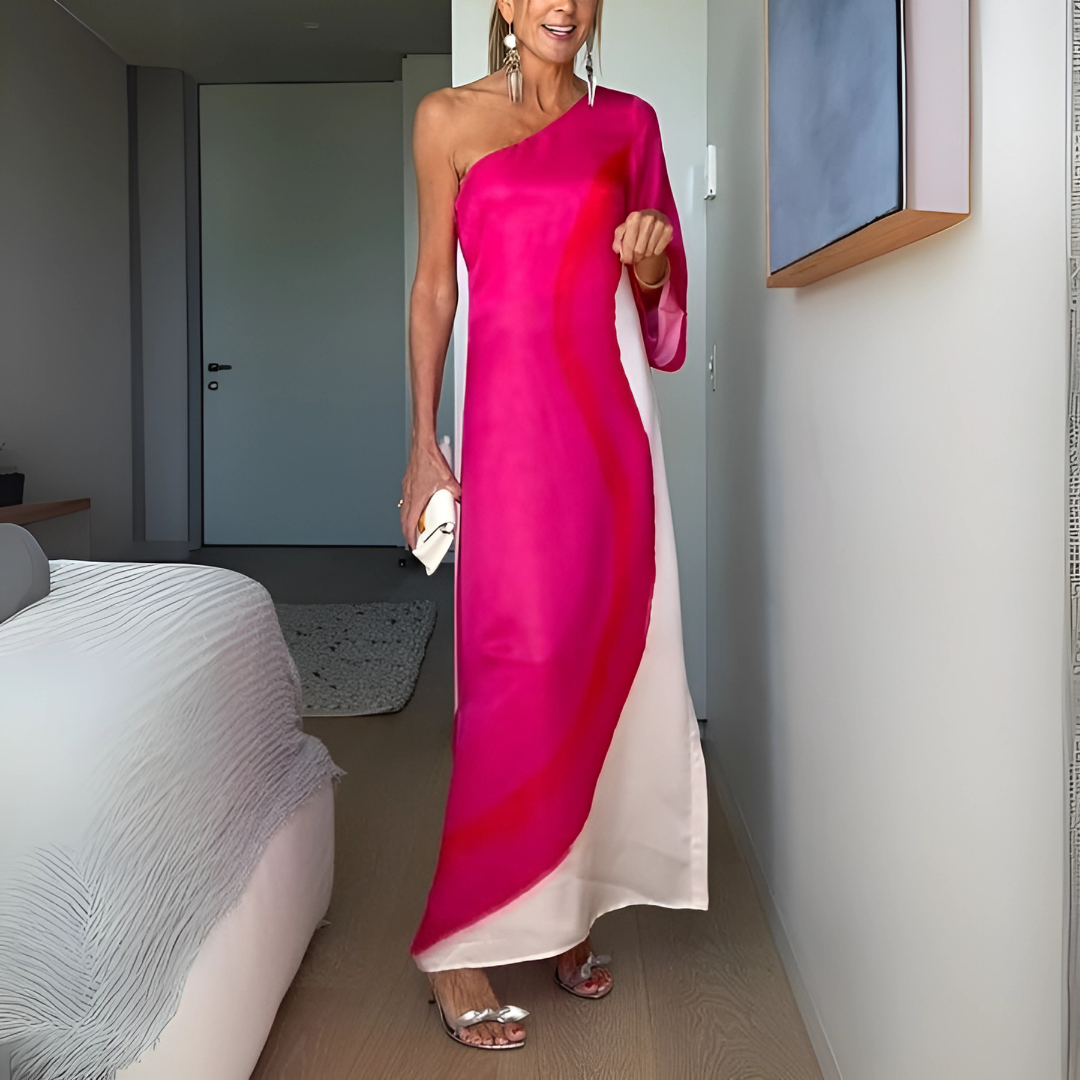 Lotte – Asymmetrische maxi-jurk met kleuroverloop