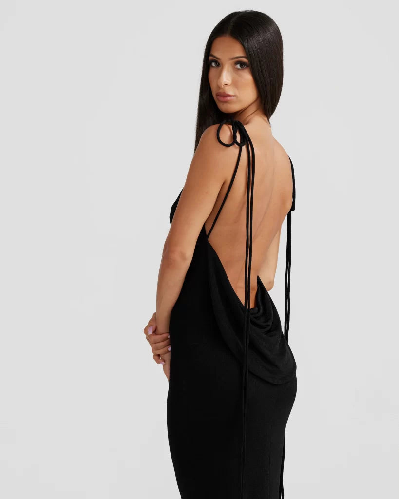 Leona - Verfijnde Backless Maxi-jurk met Strikdetails