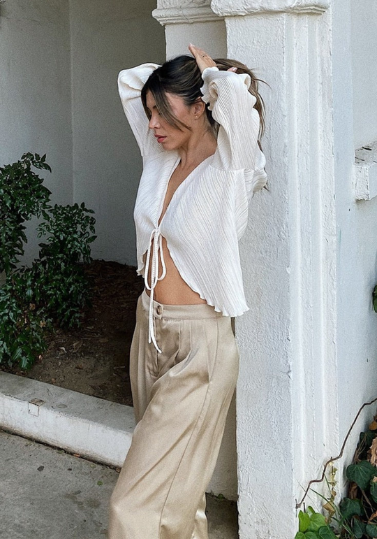 Lunise – Top met striksluiting en plooidetail