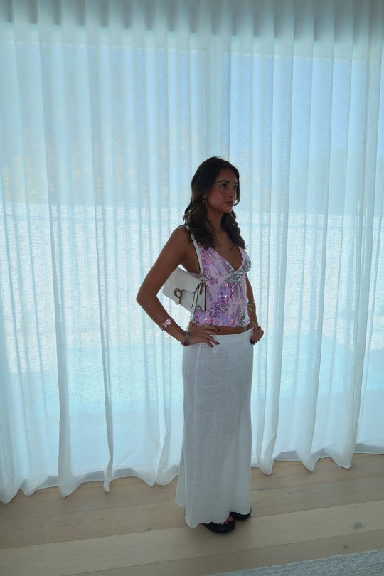 Serayne – Pailletten haltertop met colourblock design