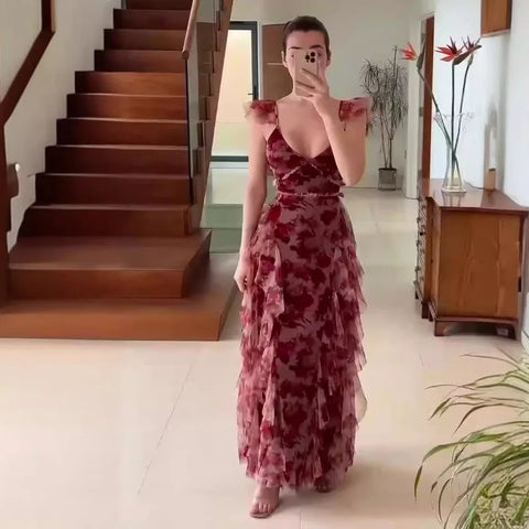 Almira – Romantische Maxi-jurk met Gelaagde Ruches