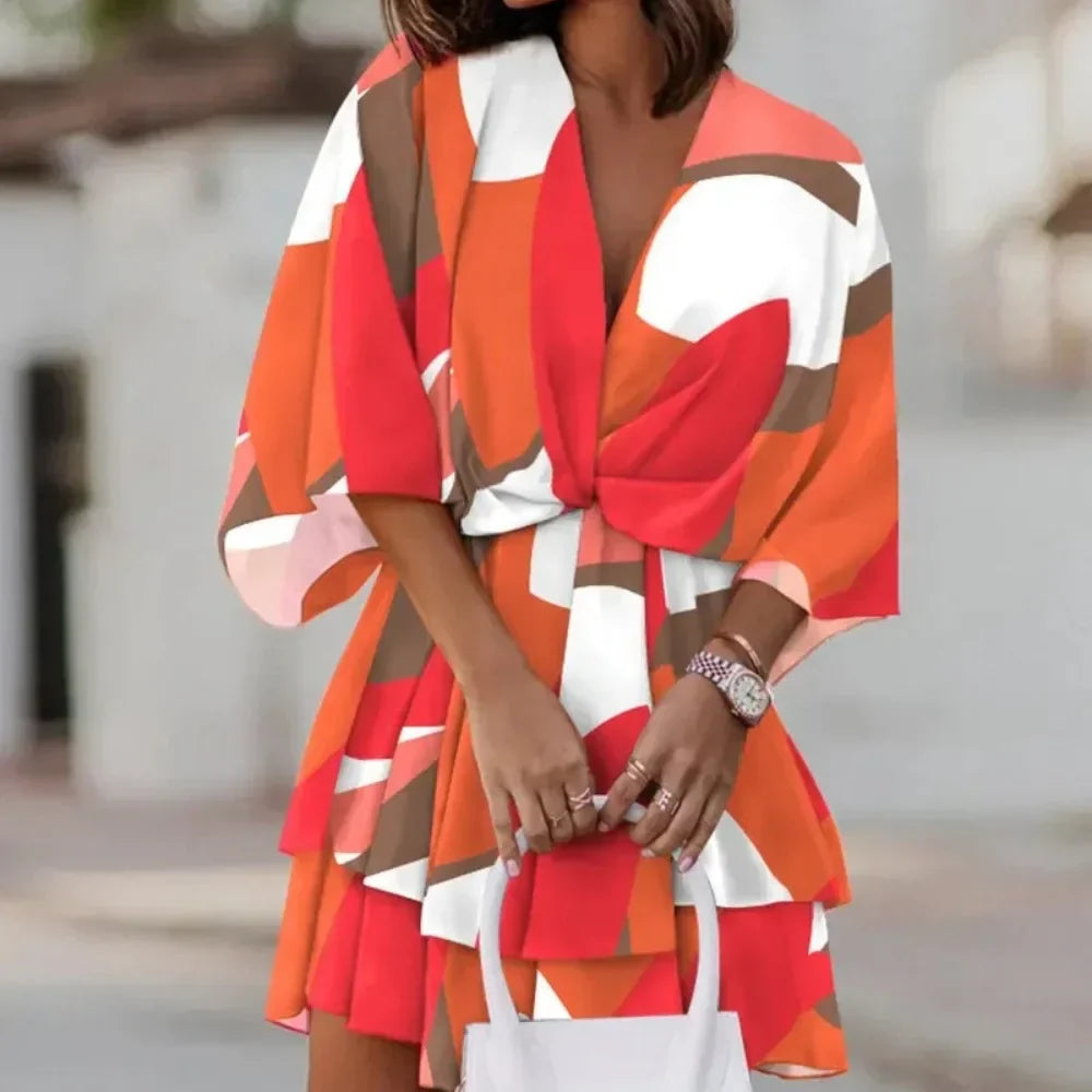 Sofie – Elegante jurk met gelaagde rok en V-hals