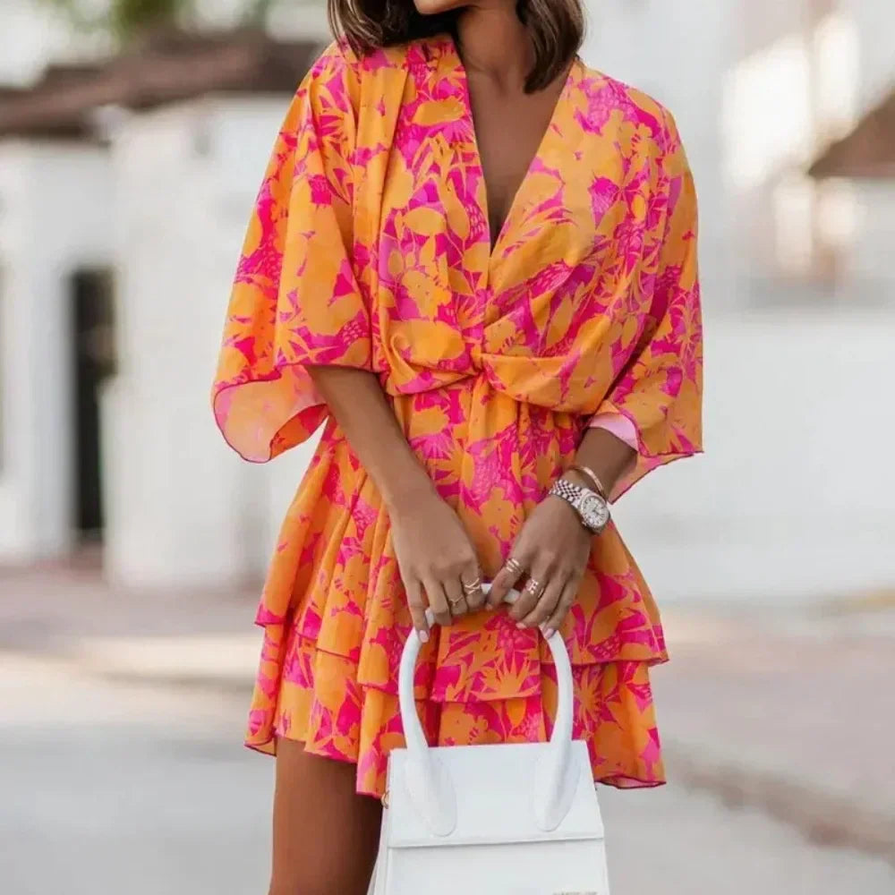 Sofie – Elegante jurk met gelaagde rok en V-hals