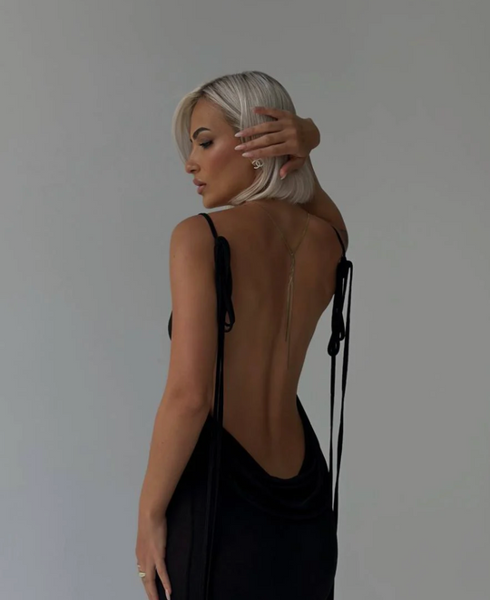 Leona - Verfijnde Backless Maxi-jurk met Strikdetails