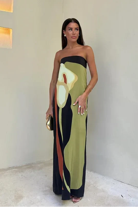 Zaria - Luchtige Strapless Jurk met Levendige Print