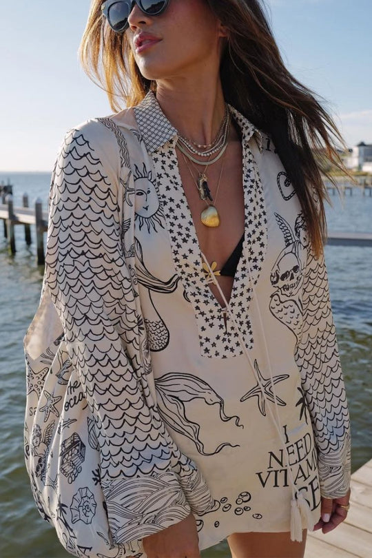 Kim – Satijnen vakantieset met blouse en short