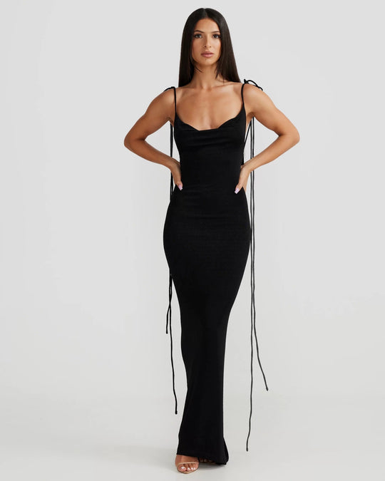 Leona - Verfijnde Backless Maxi-jurk met Strikdetails