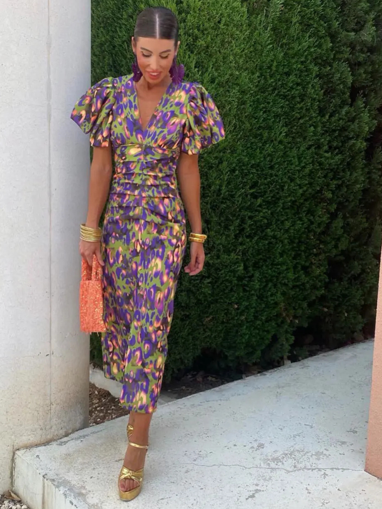 Milviana – Midi-jurk met statementprint en geplooide details