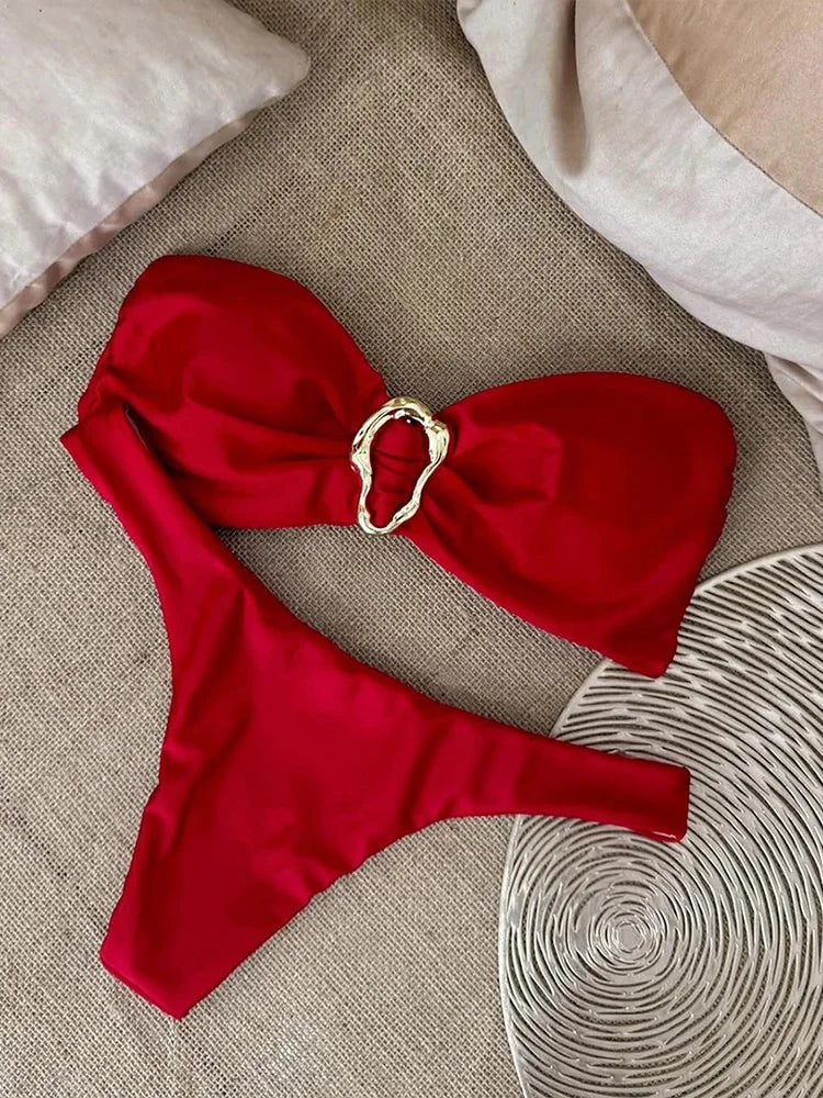 Inès – Bandeau bikini met gouden detail
