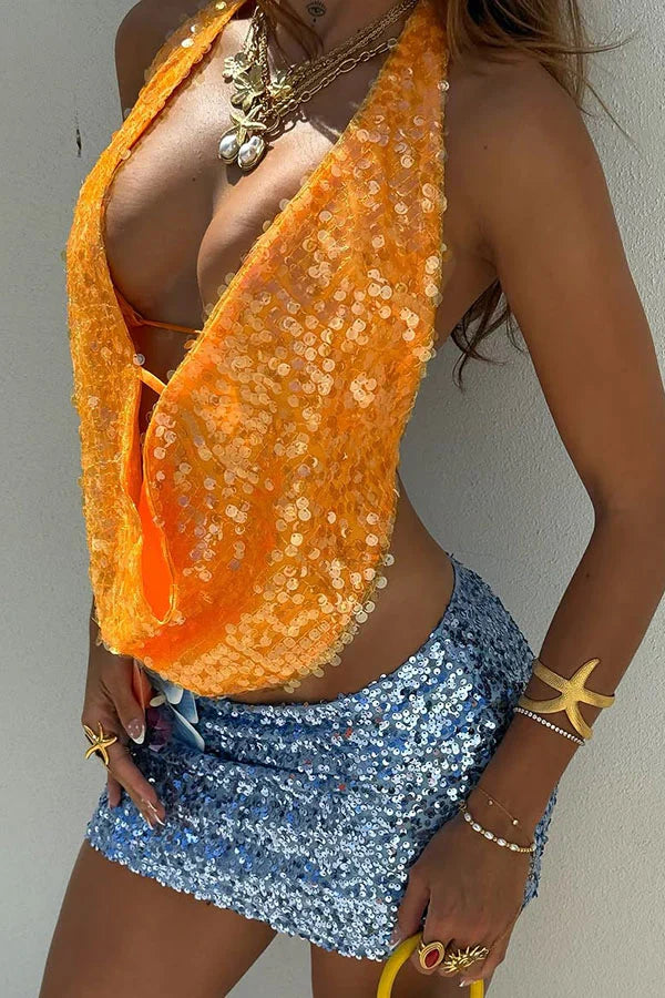 Myelina – Haltertop met shimmer en cropped fit