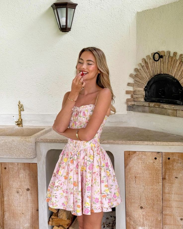 Norelia – Kanten corset mini-jurk met bloemenprint